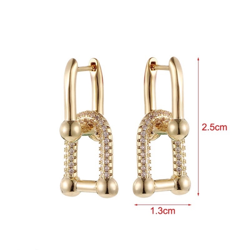 Anthro Crystal Horseshoe Mini Hinges U-Shaped 2-Dangle Drop Earrings Clear Dia - Picture 10 of 16